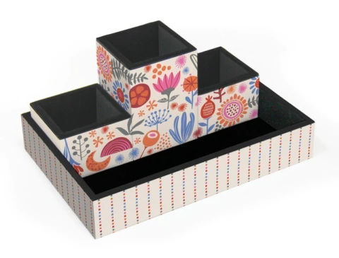 Organizador de Mesa Orgânica em Madeira MDF Revestido com Veludo Promoção - 4 peças