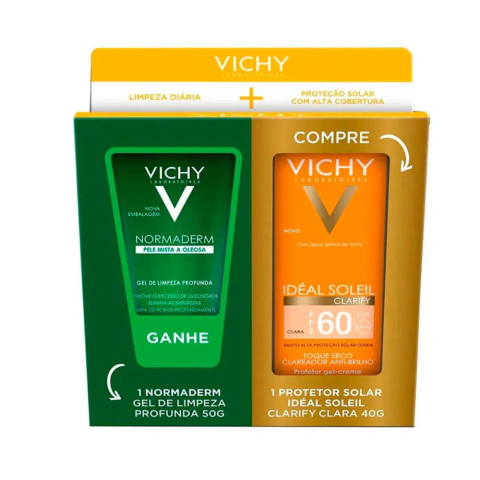 PACK IDEAL SOLEIL K GEL CREME CLARIFY TOQUE SECO CLARA FPS60 40G GANHE NORMADERM GEL LIMPEZA PROFUNDA 40G