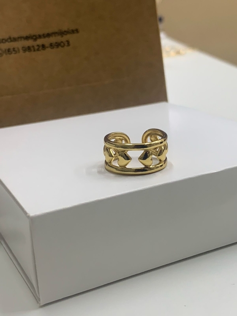 Anel duplo ajustável coração aço - comprar online