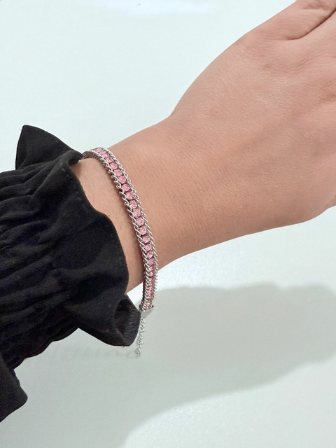 PULSEIRA RIVIERA ARAMADA ROSA AÇO (19CM- 5CM EXTENSOR)