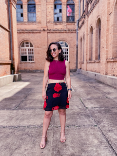 4448 Saia Preta Floral - G