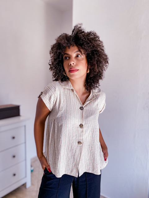 Camisa Listrada Linho - G