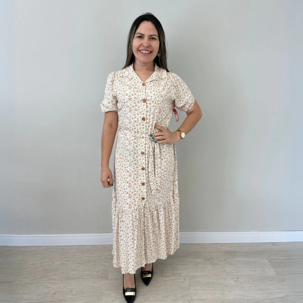 Vestido Flor Longo - Nude
