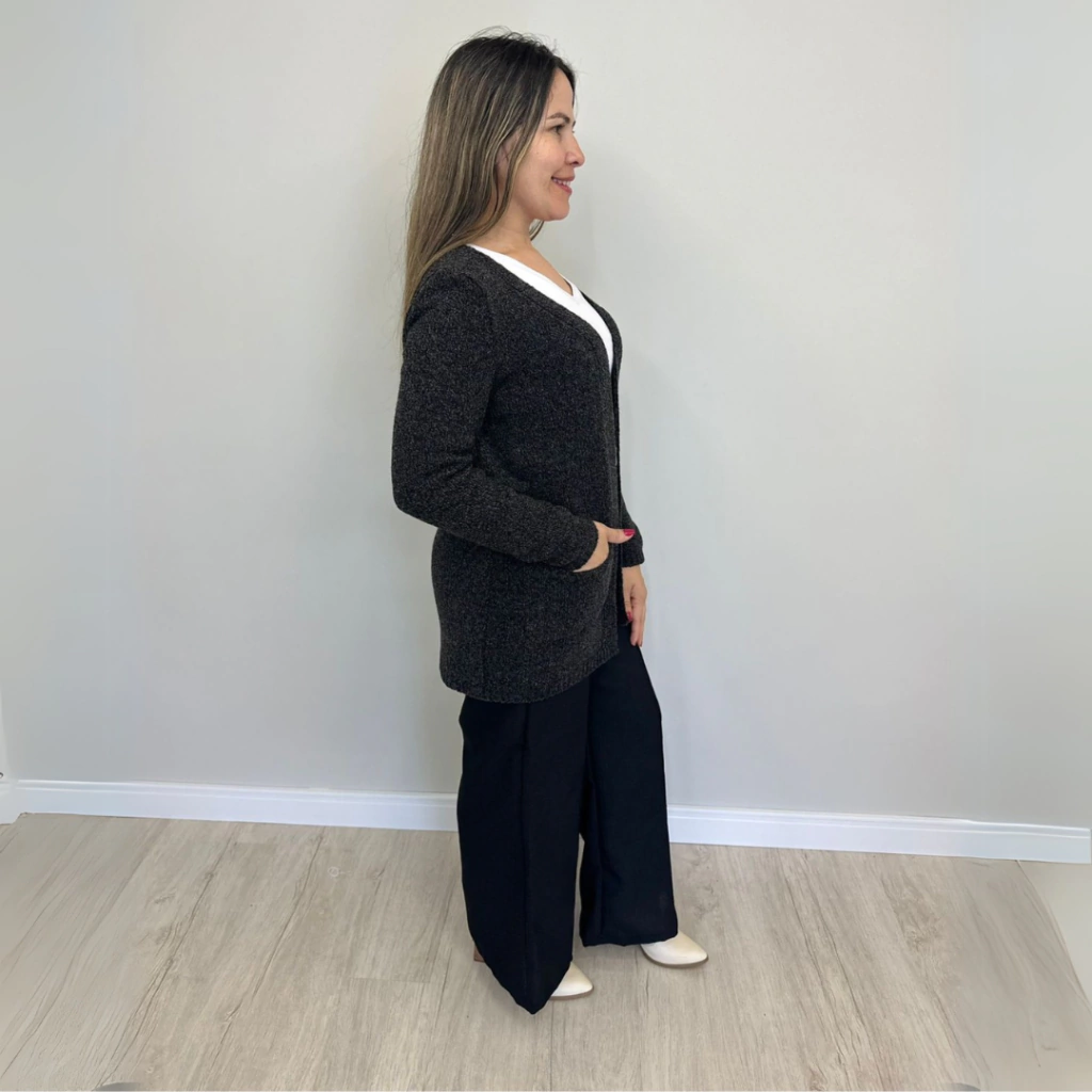 Casaco Tricot Mousse - Preto mesclado
