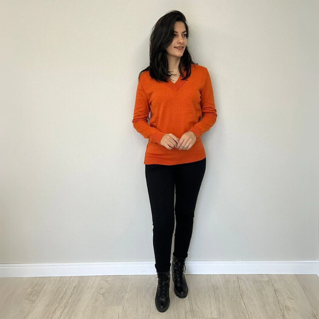Blusa de Tricot Gola V - Laranja