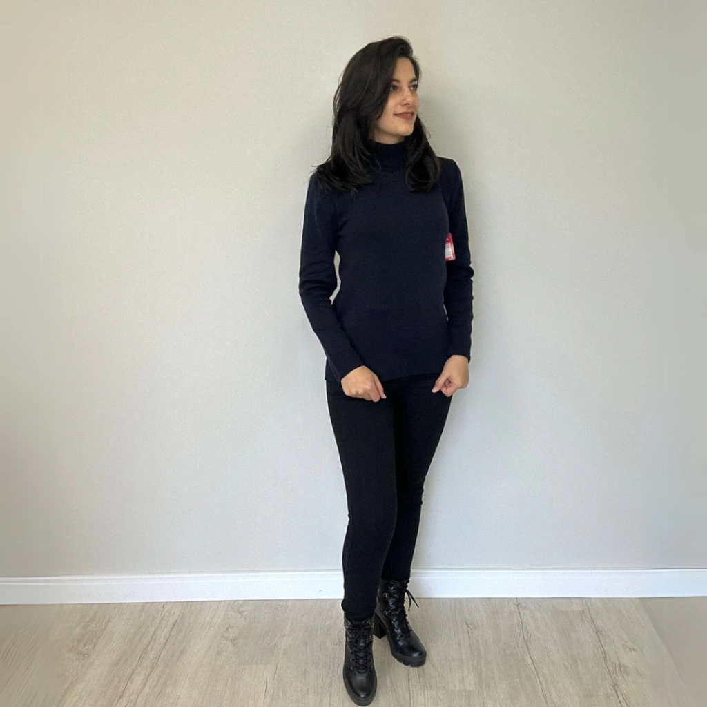 Blusa de Lã Básica Gola Alta - Azul marinho