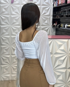 Cropped Manga Longa Tule - loja online