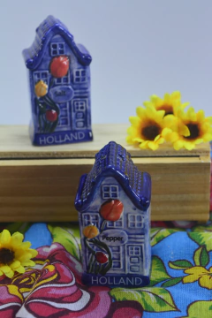 Saleiro e pimenteiro casinha típica - porcelana holandesa Delft blue - comprar online