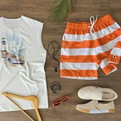 BEACH SHORT LEMON LISTRA LARANJA