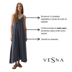 VESTIDO VESNA SAUDADE SEDA CUPRO LARGO - GRANACA