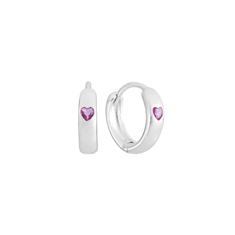 Argola Lisa Coração Pink - Prata 925