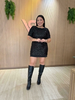 Vestido cetim e paetê - loja online