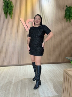 Vestido cetim e paetê - Reverso Boutique