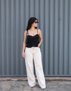 Calca Wide Leg Jeans Off White - comprar online