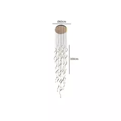 Lustre de LED 3000K 219W Bivolt 300xØ60cm Alumínio, Cristal e Silicone Dourado - Sunshine Lustres e Iluminação