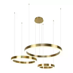 Conjunto de Pendentes LED Redondo Triplo 3500K 108W Bivolt Ø80cm Inox e Acrílico Bronze