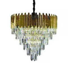 Lustre Pendente Redondo Ø58x60cm Metal e Cristal Dourado e Transparente