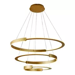 Pendente LED Redondo Triplo 3000K 226W Bivolt Ø80cm Alumínio e Acrílico Dourado