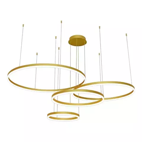 Conjunto de Pendentes LED Redondo Quádruplo 3000K 175W Bivolt Ø100cm Metal e Acrílico Dourado