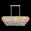 Lustre Pendente Retangular 80x30cm Metal e Cristal Dourado e Transparente