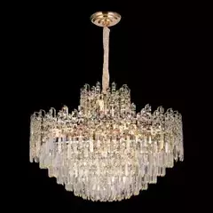 PENDENTE COM CRISTAIS Φ80X63CM 21XE14 METAL DOURADO E CRISTAL TRANSP 2M CABO - comprar online
