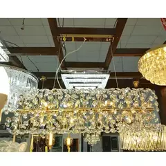 PENDENTE RETANGULAR 28X90CM CRISTAL E ALUMÍNIO DOURADO na internet
