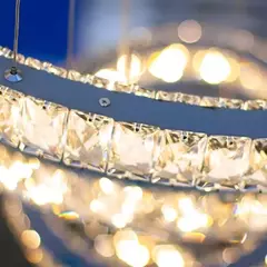 Pendente LED Redondo Séxtuplo 3000K 165W Bivolt Ø120cm Metal e Cristal Cromado - Sunshine Lustres e Iluminação