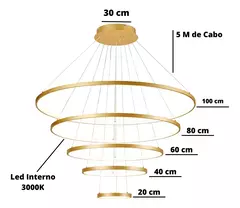 Lustre Pendente Moderno Anéis 5 Arco Pe Direito Duplo 110V/220V na internet