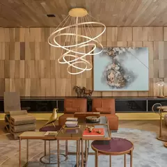 Lustre Pendente Moderno Anéis 5 Arco Pe Direito Duplo 110V/220V - Sunshine Lustres e Iluminação