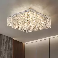 Plafon de Sobrepor LED 3000K 40W Bivolt 46x46cm Inox e Cristal Dourado e Transparente na internet