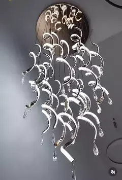 Lustre de LED 3000K 219W Bivolt 300xØ60cm Alumínio, Cristal e Silicone Dourado