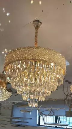 Lustre Pendente Redondo Ø55x36cm Metal e Cristal Dourado e Transparente na internet