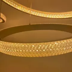 Pendente LED Redondo Quíntuplo 3000K 140W Bivolt Ø100cm Alumínio Dourado - Sunshine Lustres e Iluminação