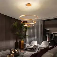 Pendente LED Redondo Triplo 3000K 226W Bivolt Ø80cm Alumínio e Acrílico Dourado na internet