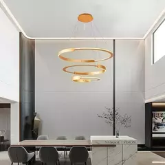 Pendente LED Redondo Triplo 3000K 226W Bivolt Ø80cm Alumínio e Acrílico Dourado - Sunshine Lustres e Iluminação