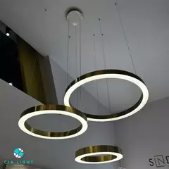 Conjunto de Pendentes LED Redondo Triplo 3500K 108W Bivolt Ø80cm Inox e Acrílico Bronze - comprar online