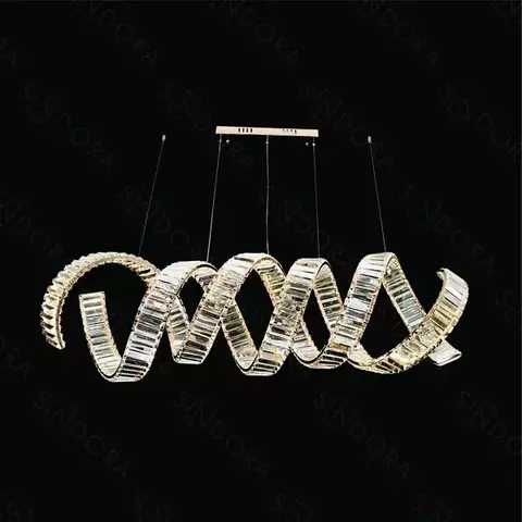 Pendente LED 3000K 136W 120x30cm Metal Dourado e Cristal Transparente