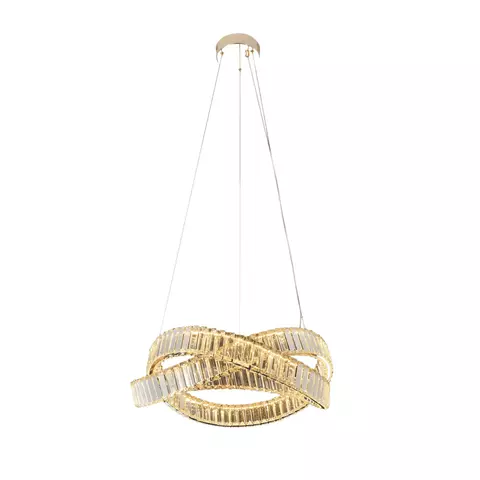Pendente Ø60cm 60w 6000lm 3000k Bivolt Metal Dourado Cristal Transparente Sindora