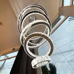 Pendente LED Redondo Séxtuplo 3000K 165W Bivolt Ø120cm Metal e Cristal Cromado - loja online