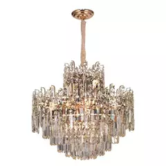 Lustre Pendente Redondo Ø60x57cm Metal e Cristal Dourado e Transparente
