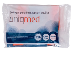 SERINGA P/ INSULINA 0,5 ML COM AGULHA - 6mm x 0,25mm - 31G - PCT 10 UND.