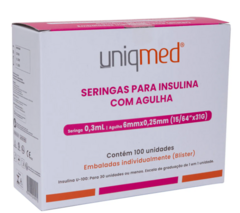 SERINGA P/ INSULINA 0,3 ML COM AGULHA - 6mm - 31G - BLISTER INDIVIDUAL - CX 100 UND.