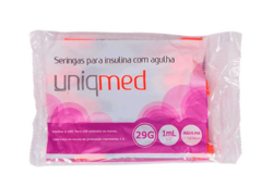 SERINGA P/ INSULINA 1,0 ML COM AGULHA - 12,7mm x 0,33mm - 29G - PCT 10 UND.