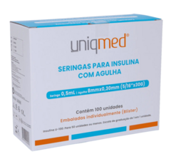 SERINGA P/ INSULINA 0,5 ML COM AGULHA - 8mm - 30G - BLISTER INDIVIDUAL - CX 100 UND.