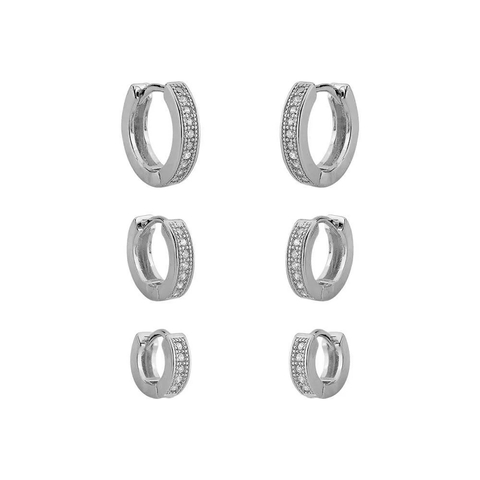 Trio Argolinha Cravejada l Cris - Prata Folheada