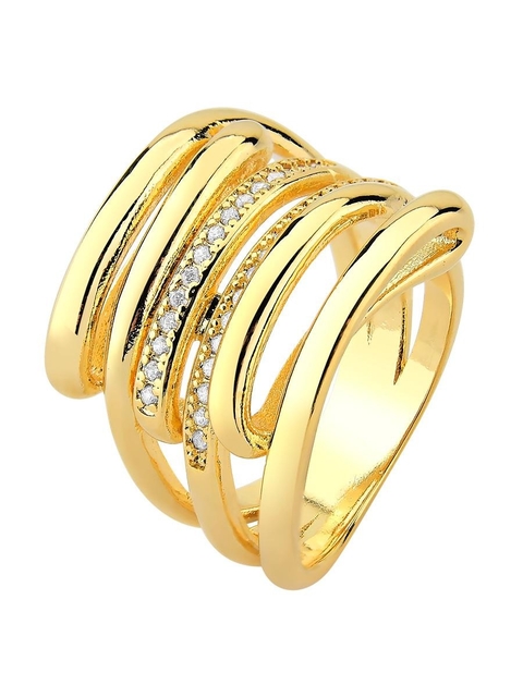 Anel Largo Fios Lisos e Cravejados