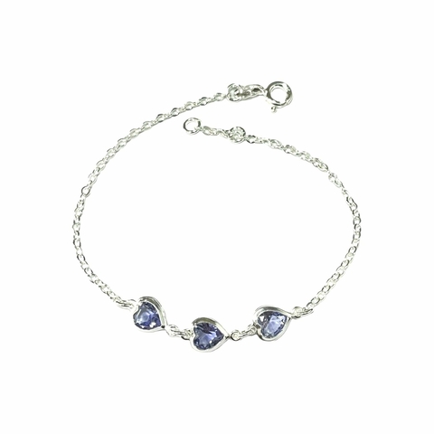 Pulseira Corações Lilás - Prata 925*