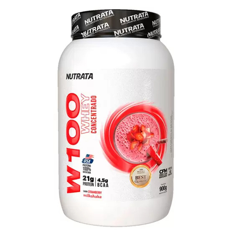 W100 WHEY 900G MORANGO - CONCENTRADO - NUTRATA