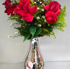 Buquê no vidro com rosas COLOMBIANAS