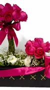 Arranjo rosas rosadas e baby's breath